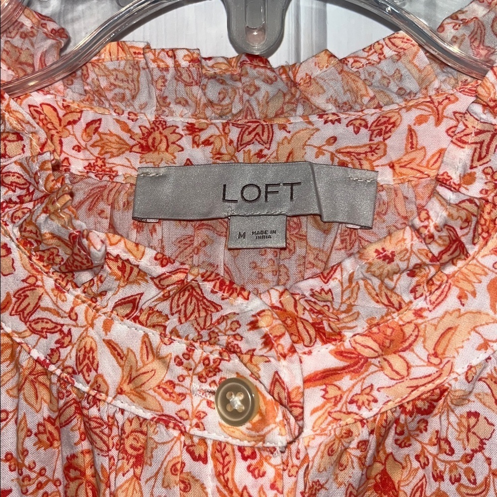 LOFT Jungle Ruffle Neck Poet Blouse Size Medium - Picture 9 of 12